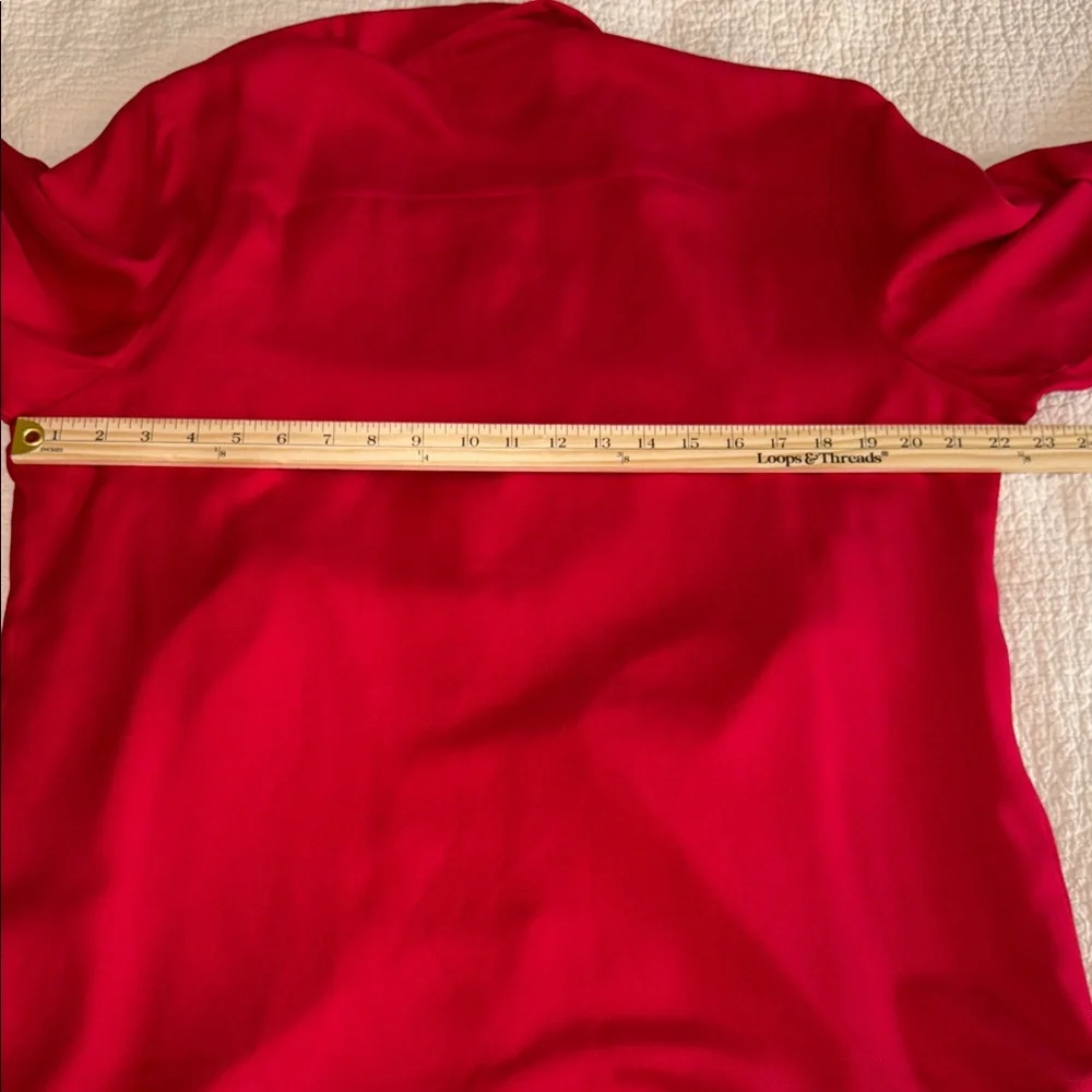 Charter Club Red Classic Button up Silk Blouse‎ Preppy Crest Logo Pocket Size 16